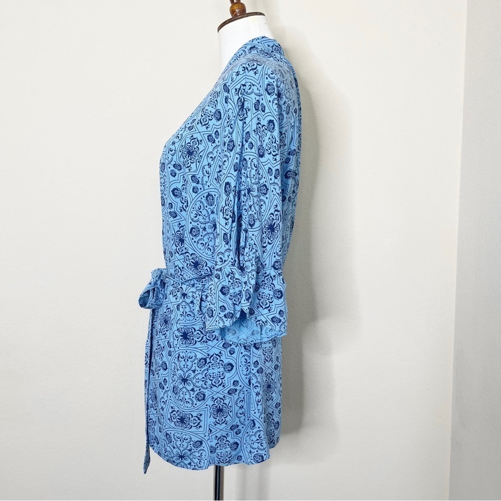 Ruby Ribbon Ruffle Wrap Blue Floral Top - Picture 7 of 13